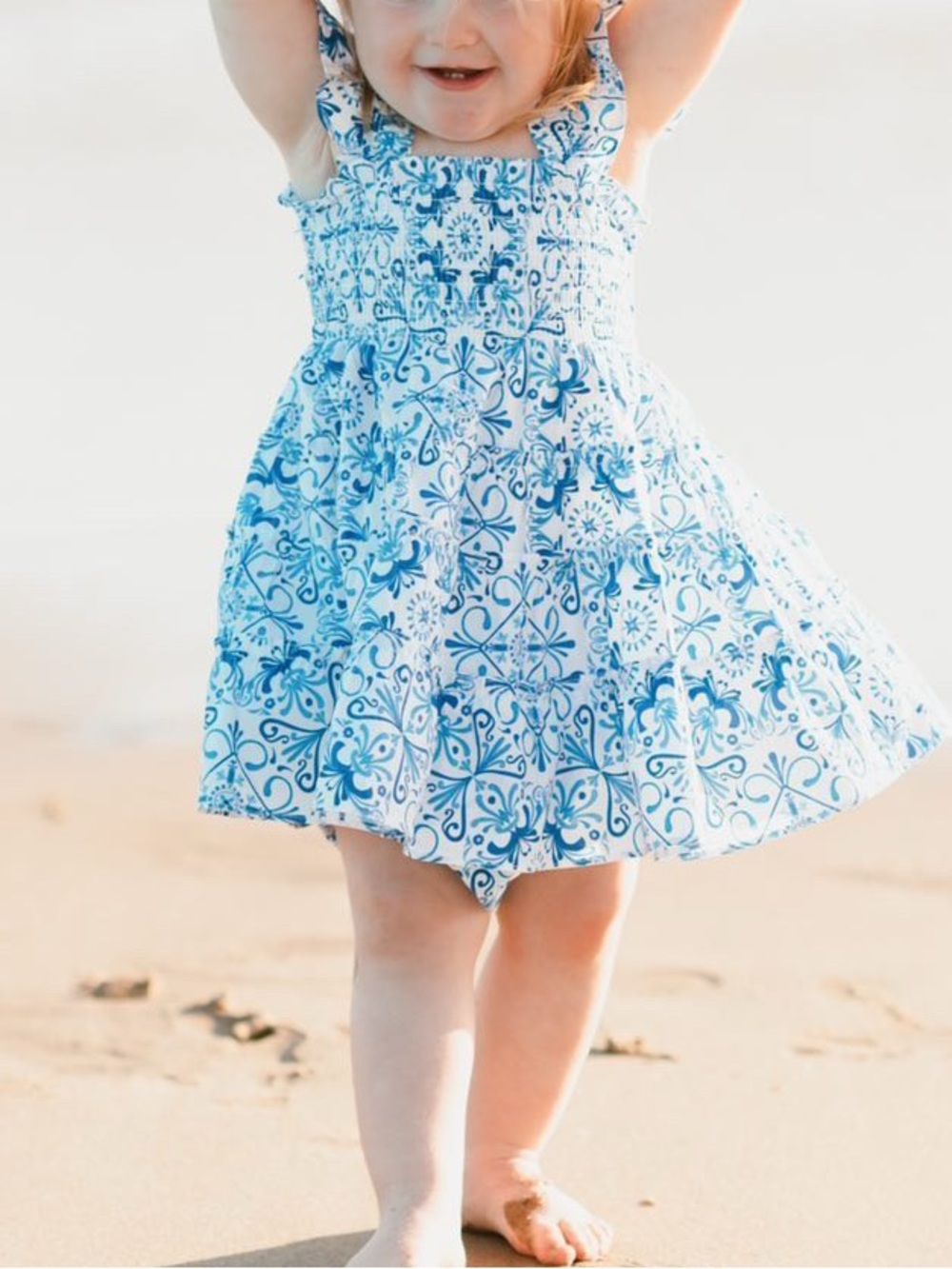 Hill House Blue & White Smocked Ruffle Dress Size 2Y | Ellie Style Toddler Dress